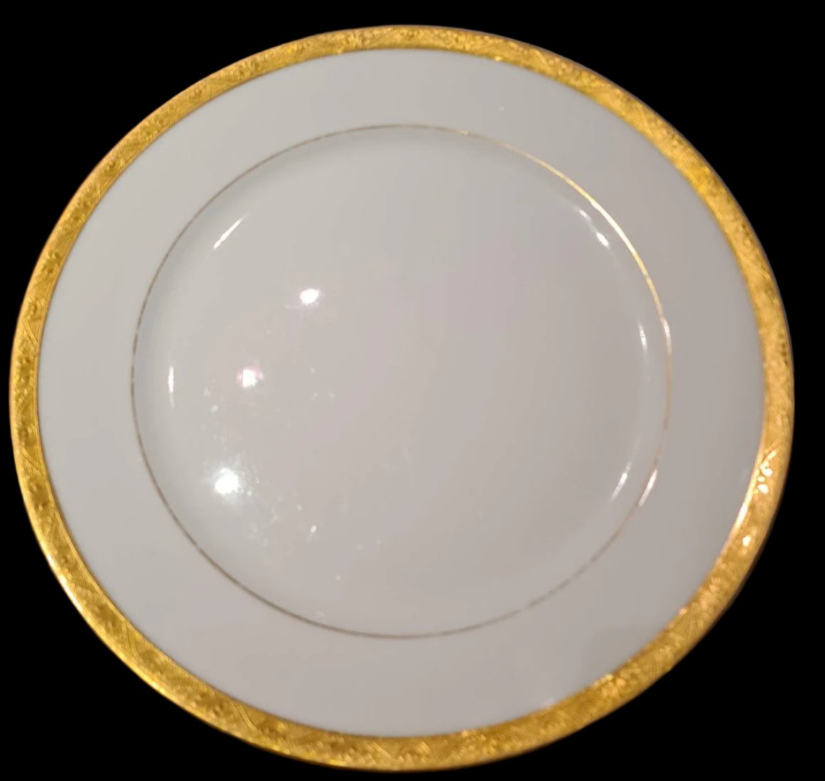 Vintage Gold Trimmed Dinner Plates - Cauldon England for WH Perry NYC, Set of 11