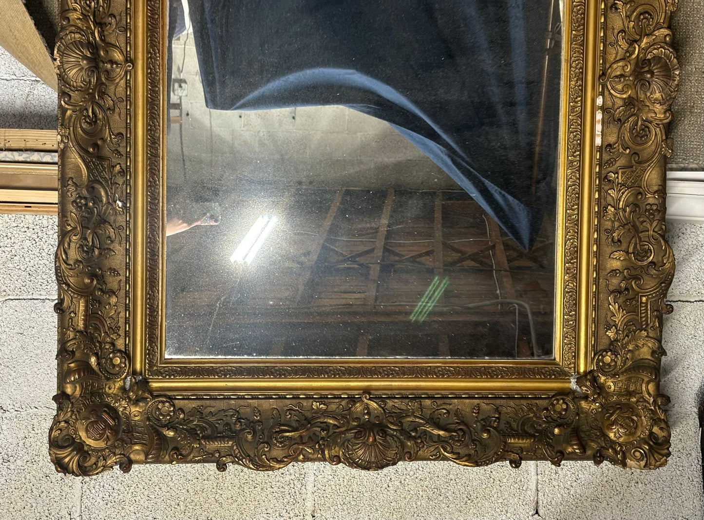 Stunning Antique Carved Gold Ornate Wood Frame Mirror 53" X 41"