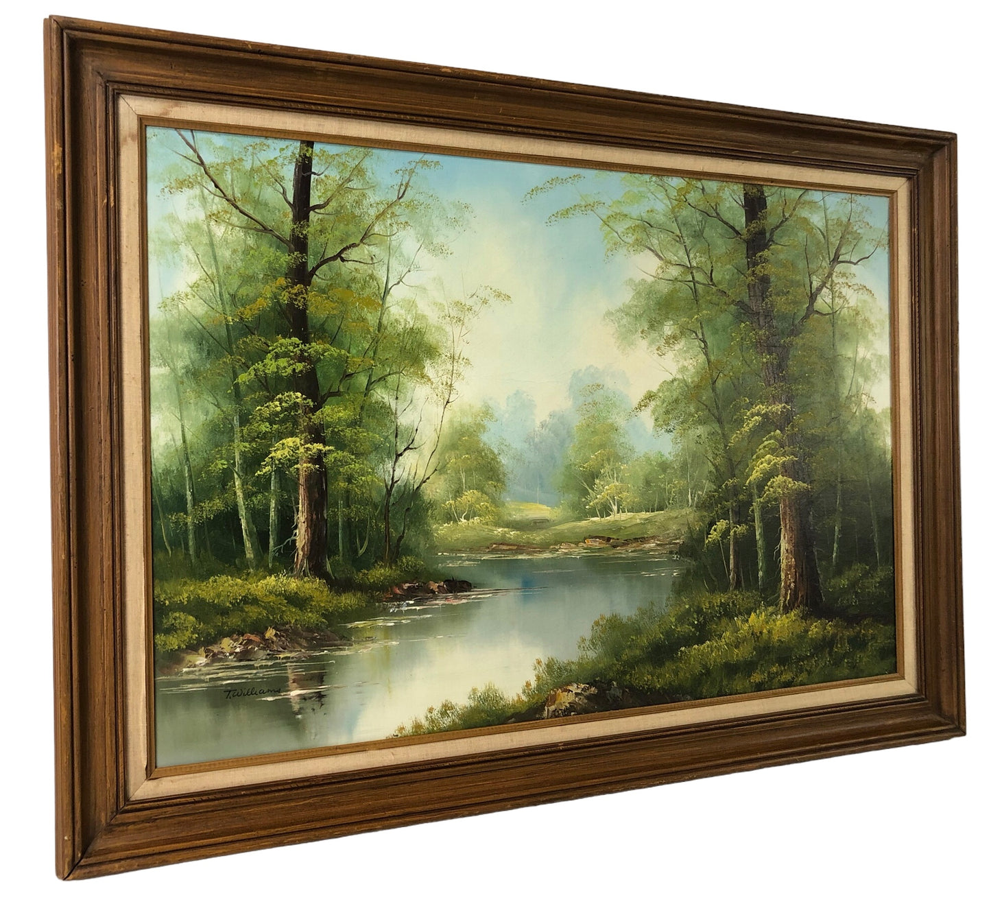 Woodland River Landscape Oil On Canvas Painting, Signed T. Williams