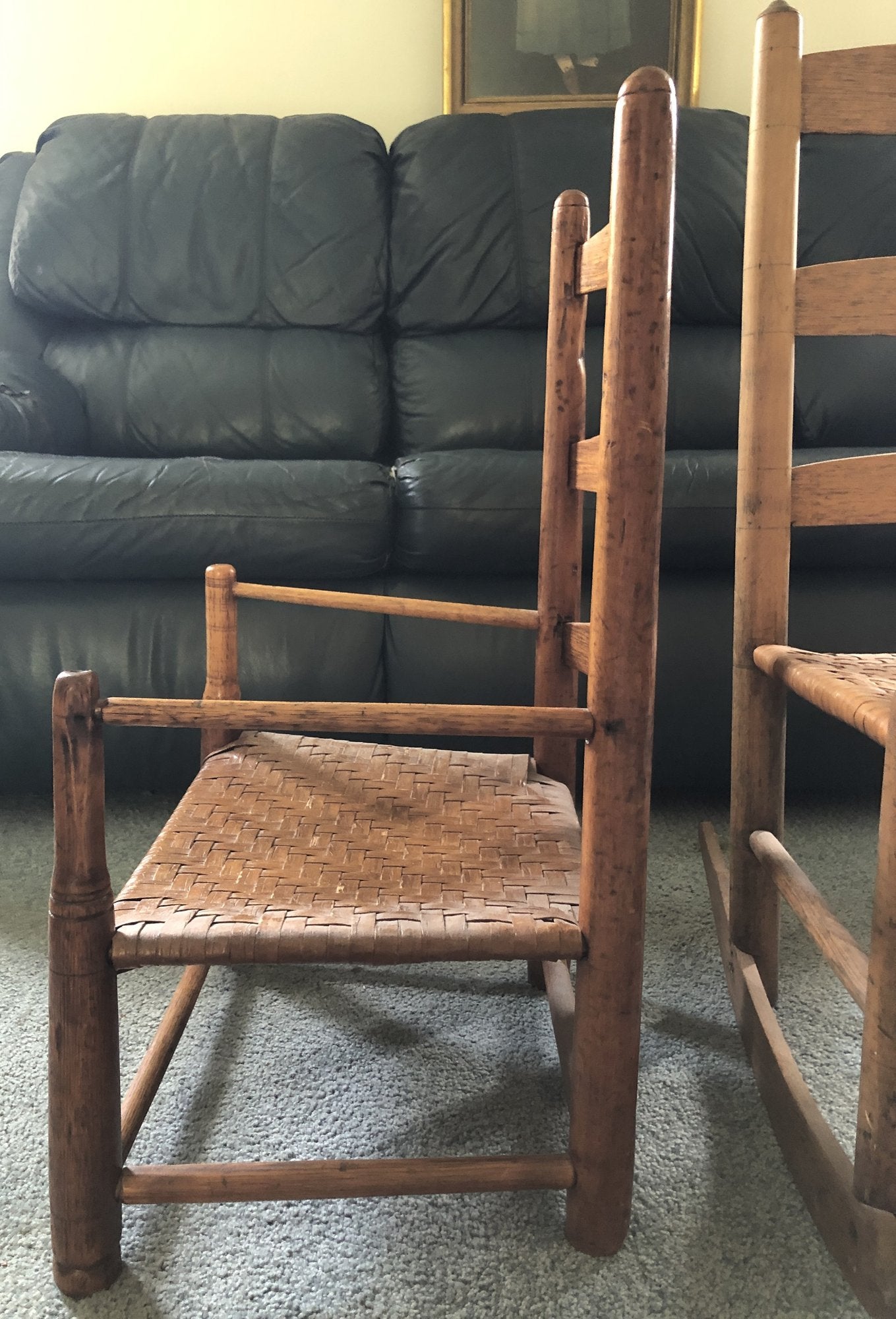 2 Antique Child Chairs w/ Cane Seats- 1 is a rocker