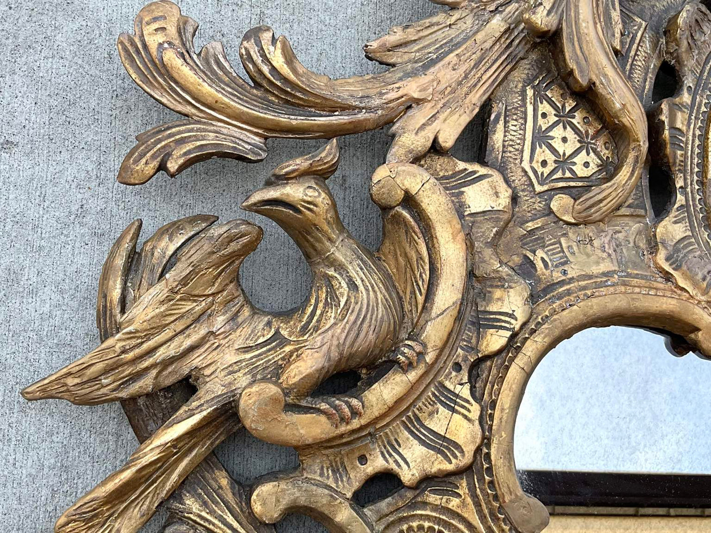 Antique Large Carved Gilt Wood Rococo Mirror with Clamshell Crest