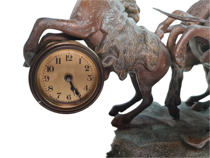 Rare Mantle Clock with Horses and Trainer, "Fabrication Francaise Paris France" Seal