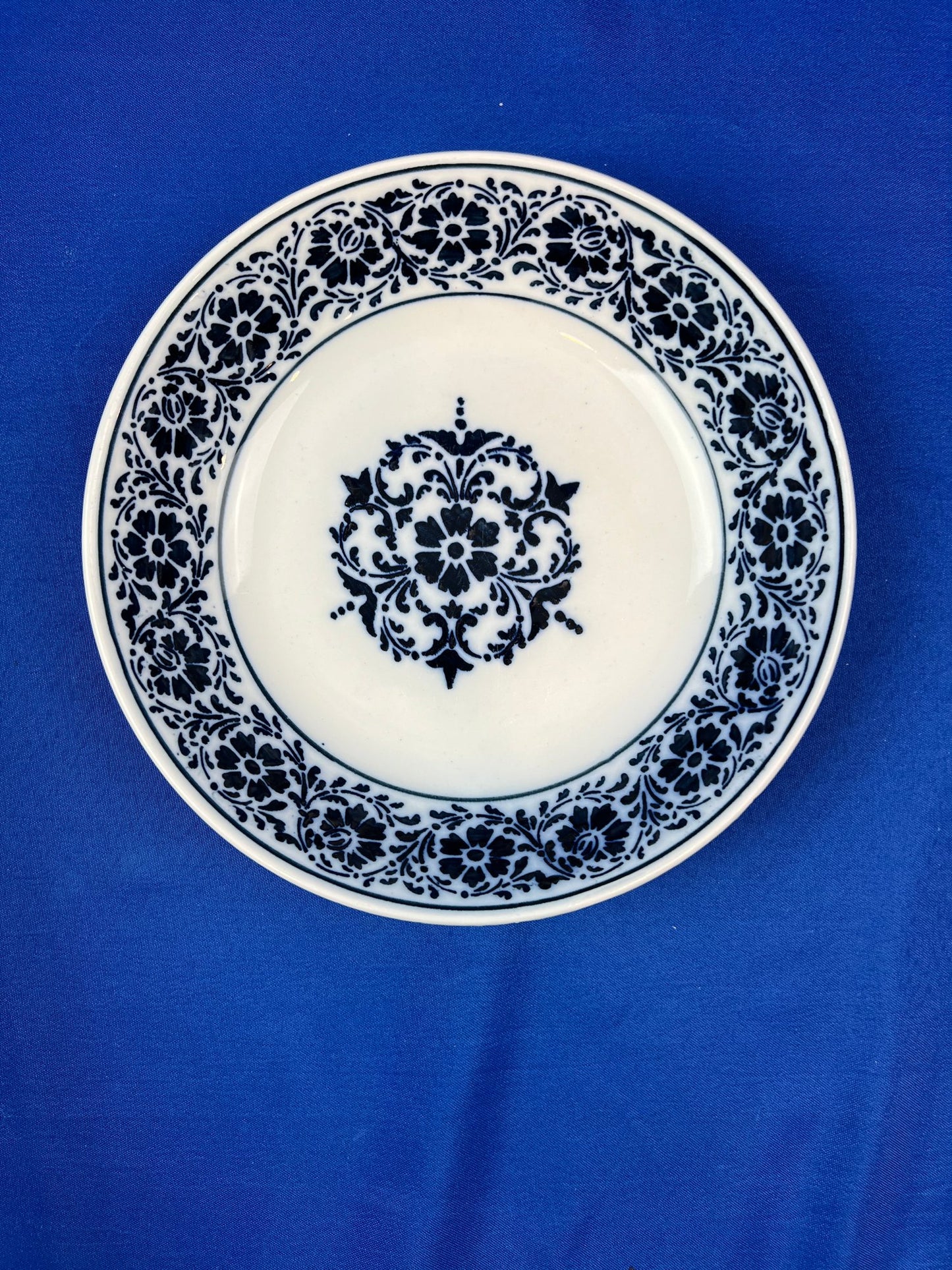 Antique Opaque Luneville France Flow Blue Rimmed Bowl - Signed On Base