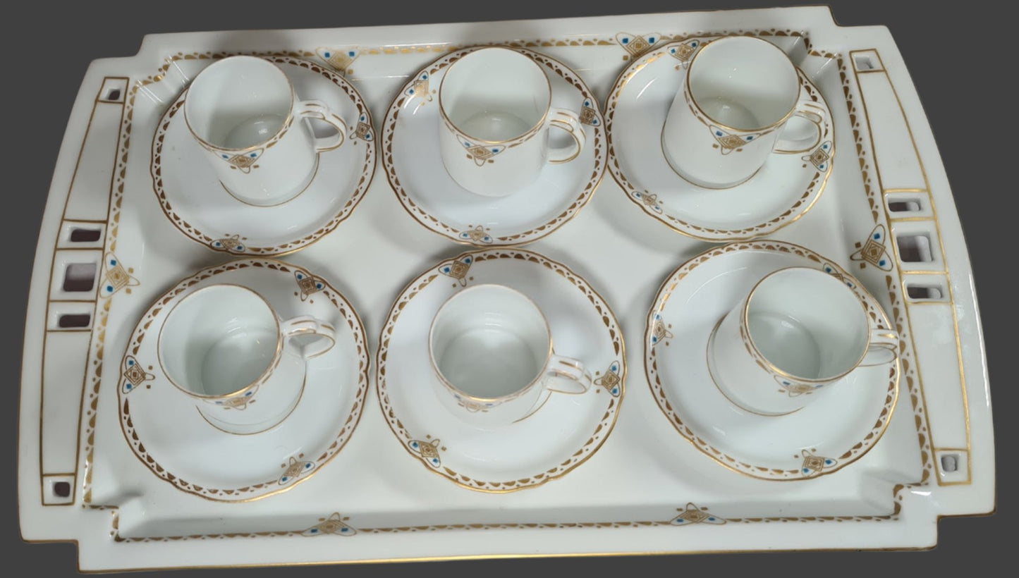 Antique Epresso Set with Porcelain Tray, K&A Krautheim Selb Bavaria Germany