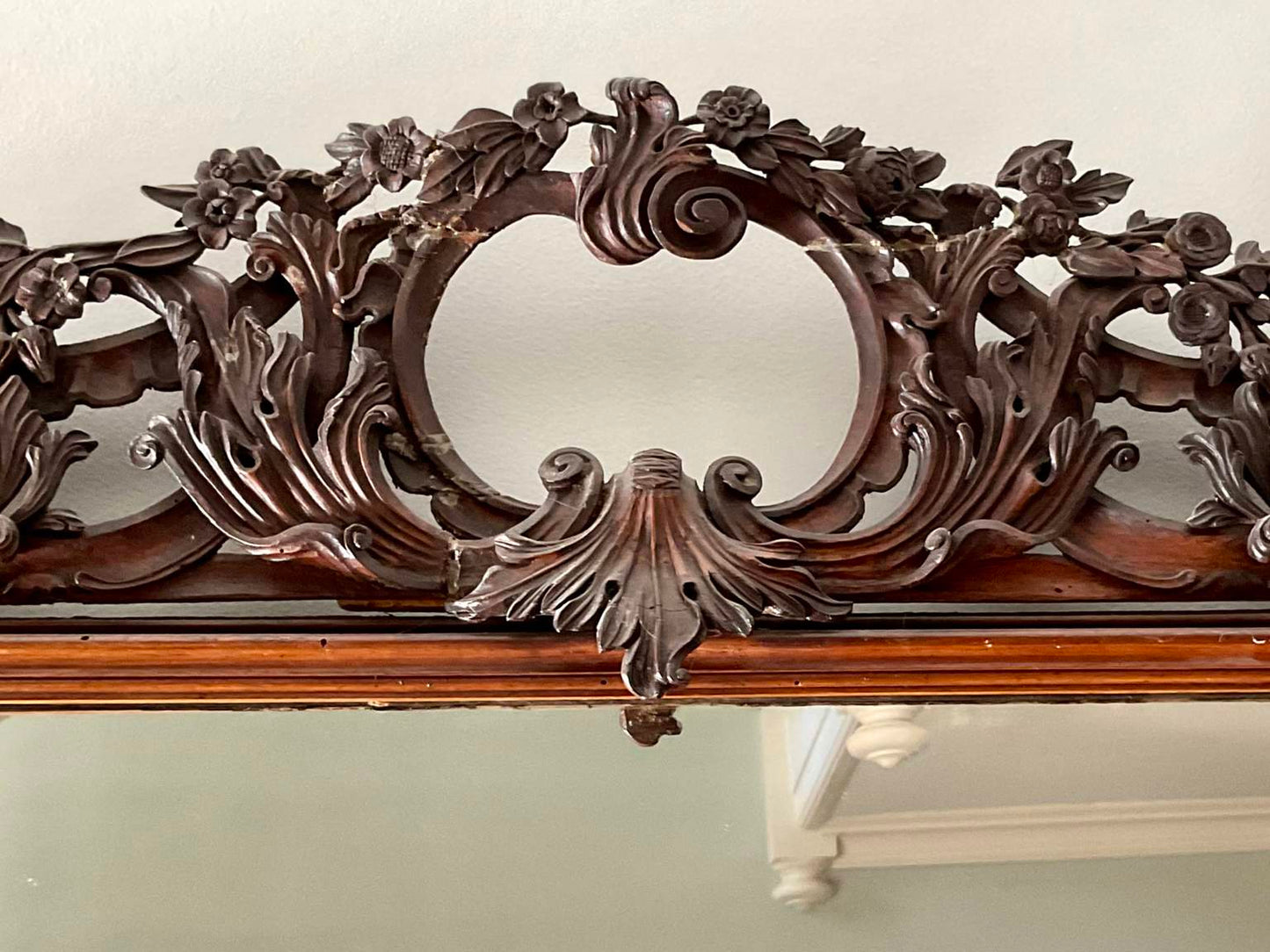 Vintage Dark Wood Baroque Style Mirror