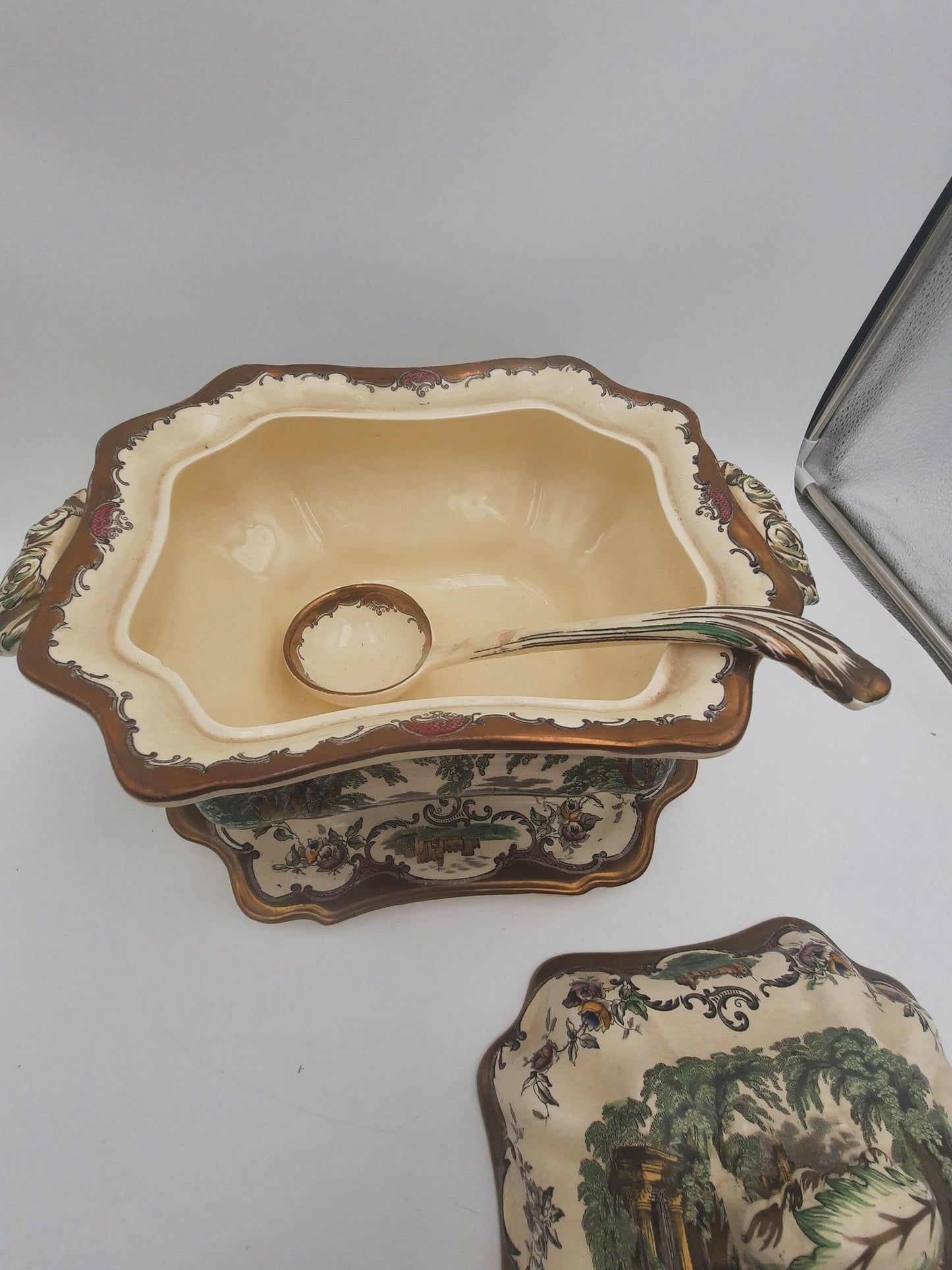 Antique 19th Century LEEDS By MASON Ironstone Soup Tureen With Ladle And Underplate