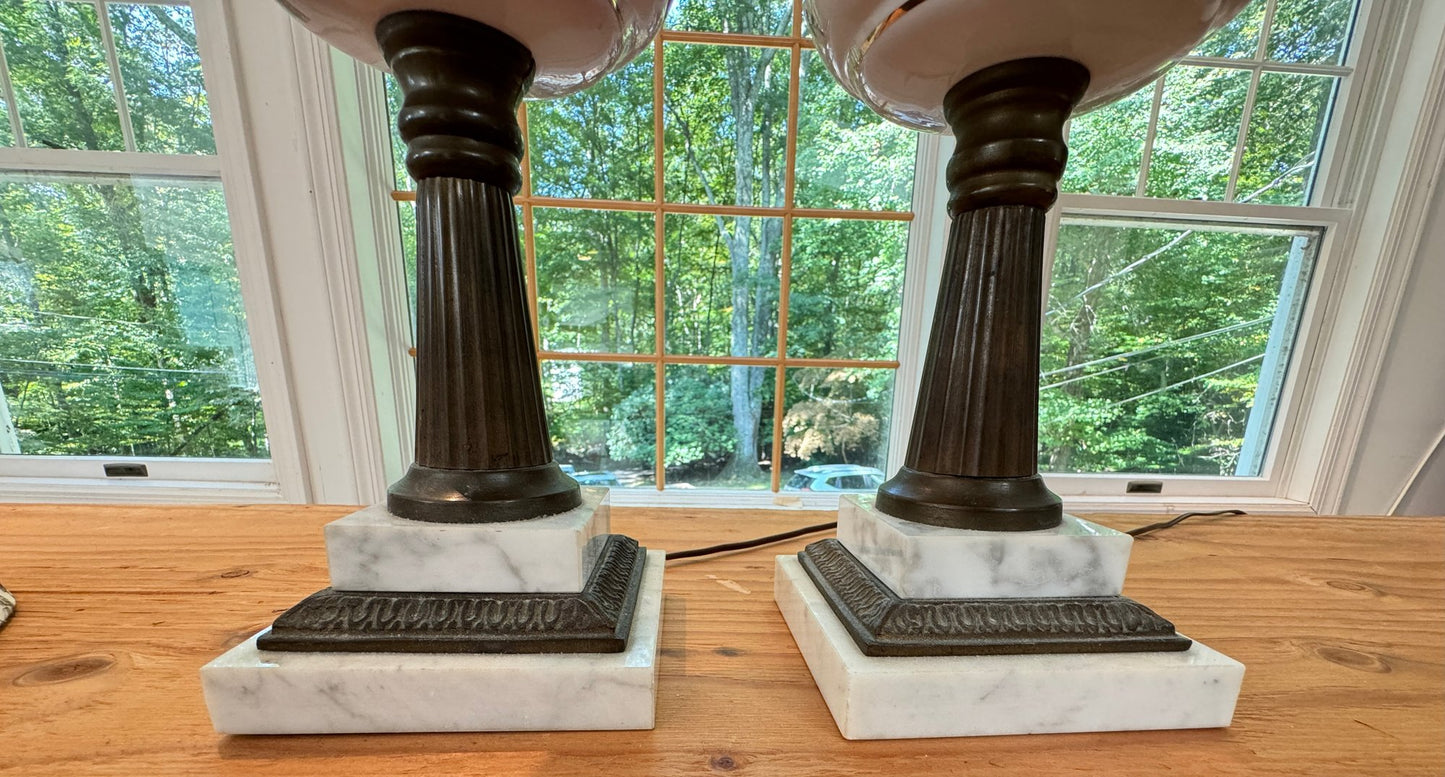 Beautiful Pair of Vintage Bohemian Art Glass Lamps