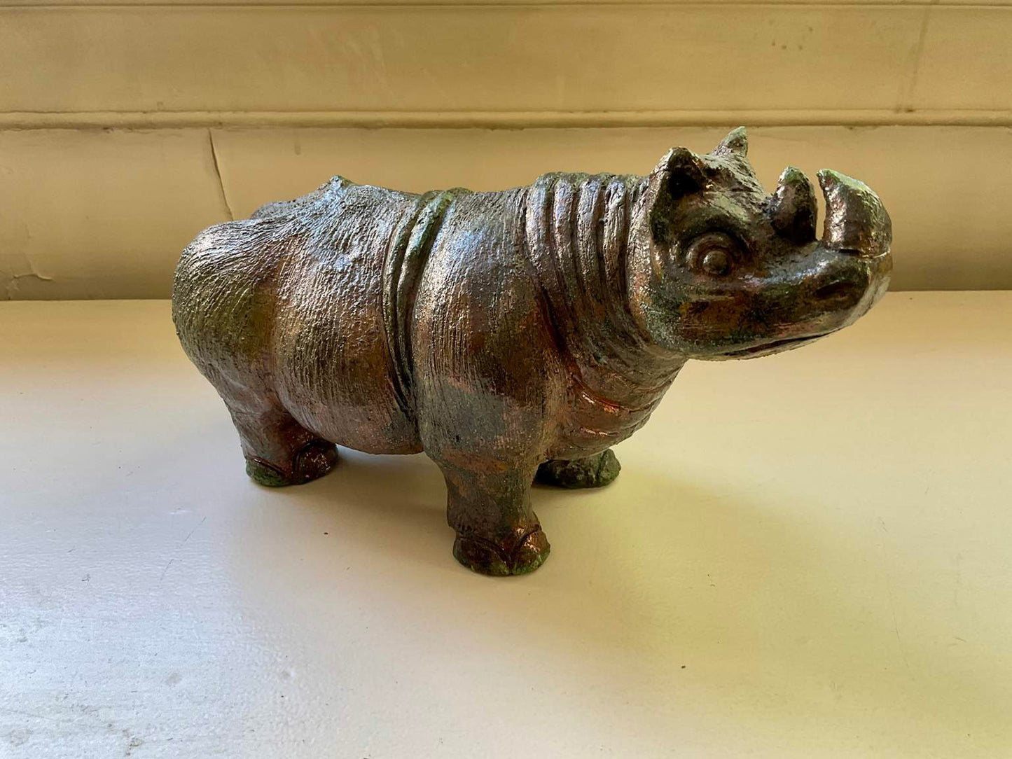 Vintage Rhinoceros Scultpure, Signed