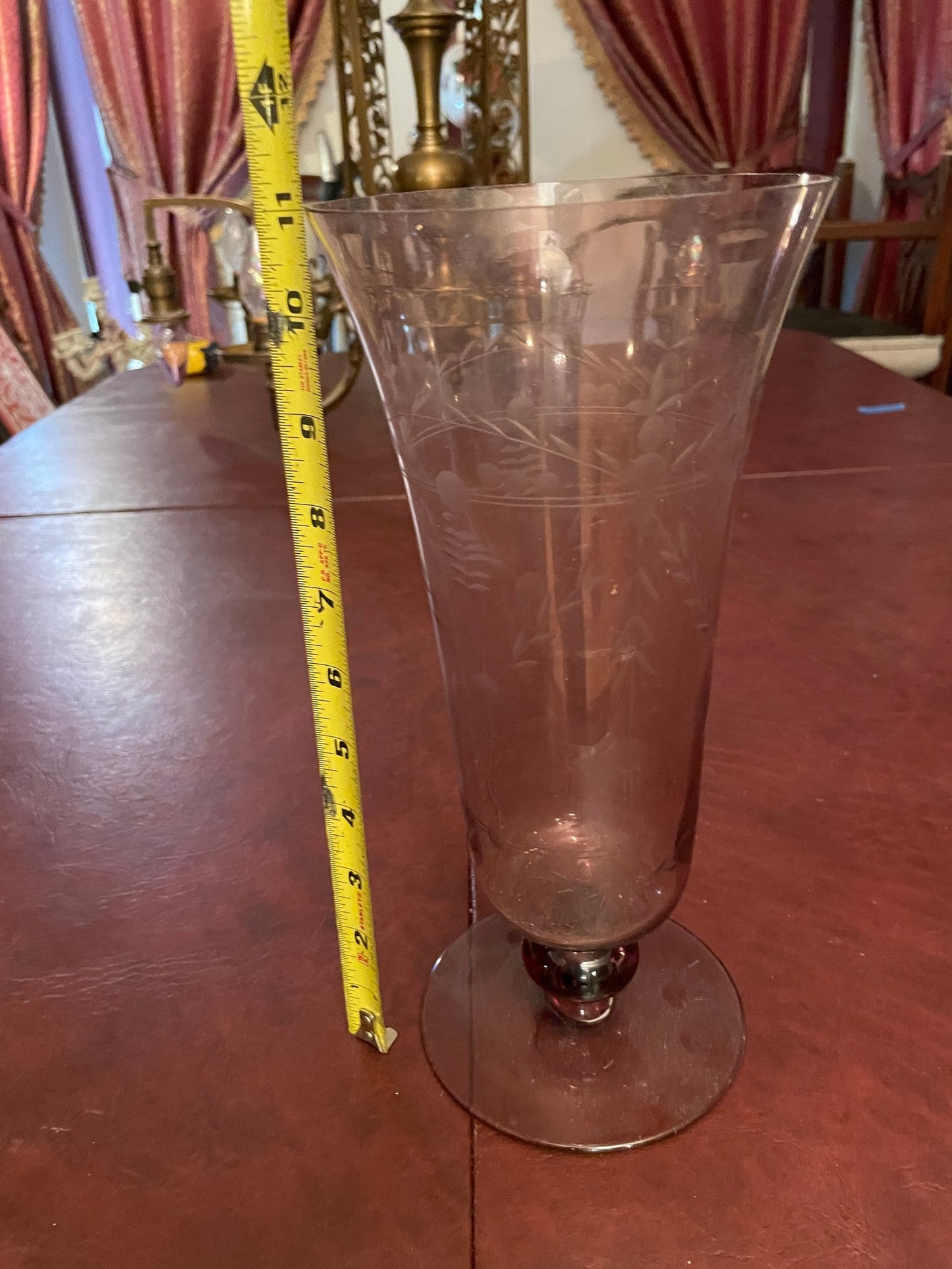 Vintage Light Purple Etched Glass Vase.