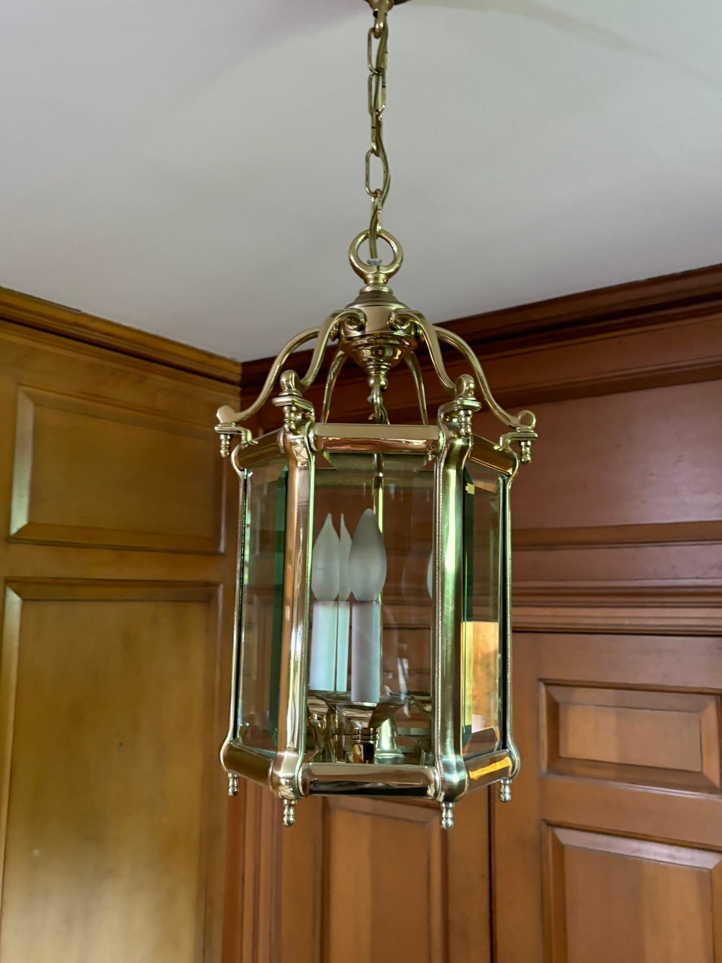 A Pair Of Large Vintage Brass And Glass Lantern Fixtures