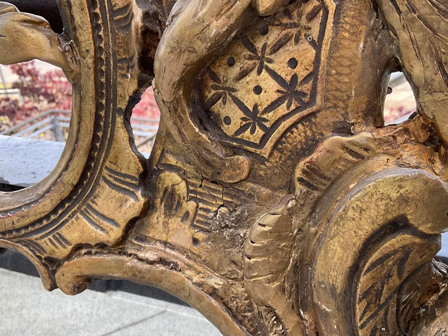 Antique Large Carved Gilt Wood Rococo Mirror with Clamshell Crest