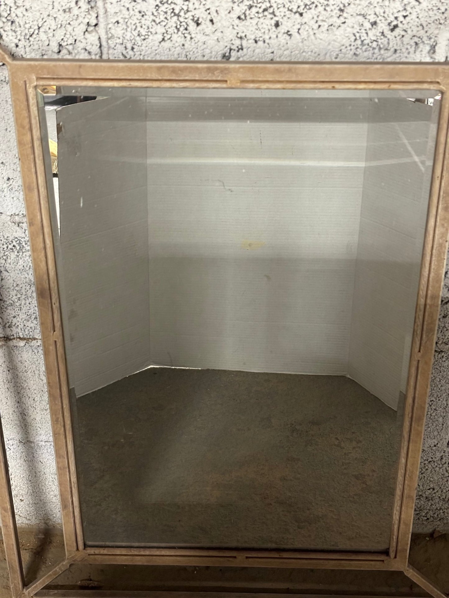 Vintage Arched Mirror With Lion Head Crest On Top, Cast Iron Frame