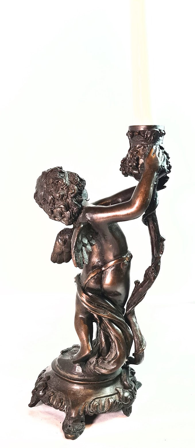 19th Century Antique Cherub Bronze Candle Holders European
