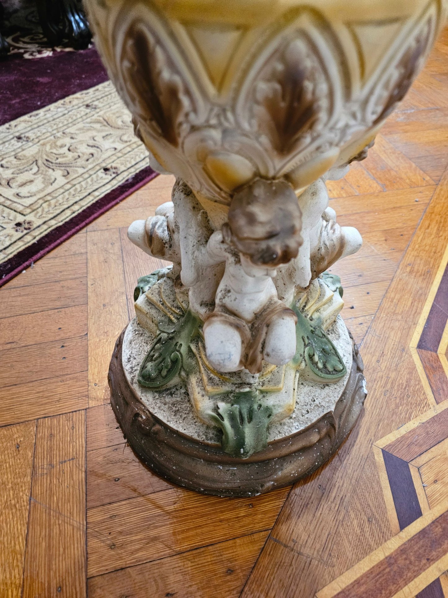 Spectacular Large Italian Plaster Pedestal And Vase