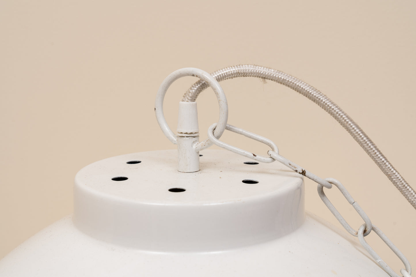 Enameled White Metal Dome Light Fixture