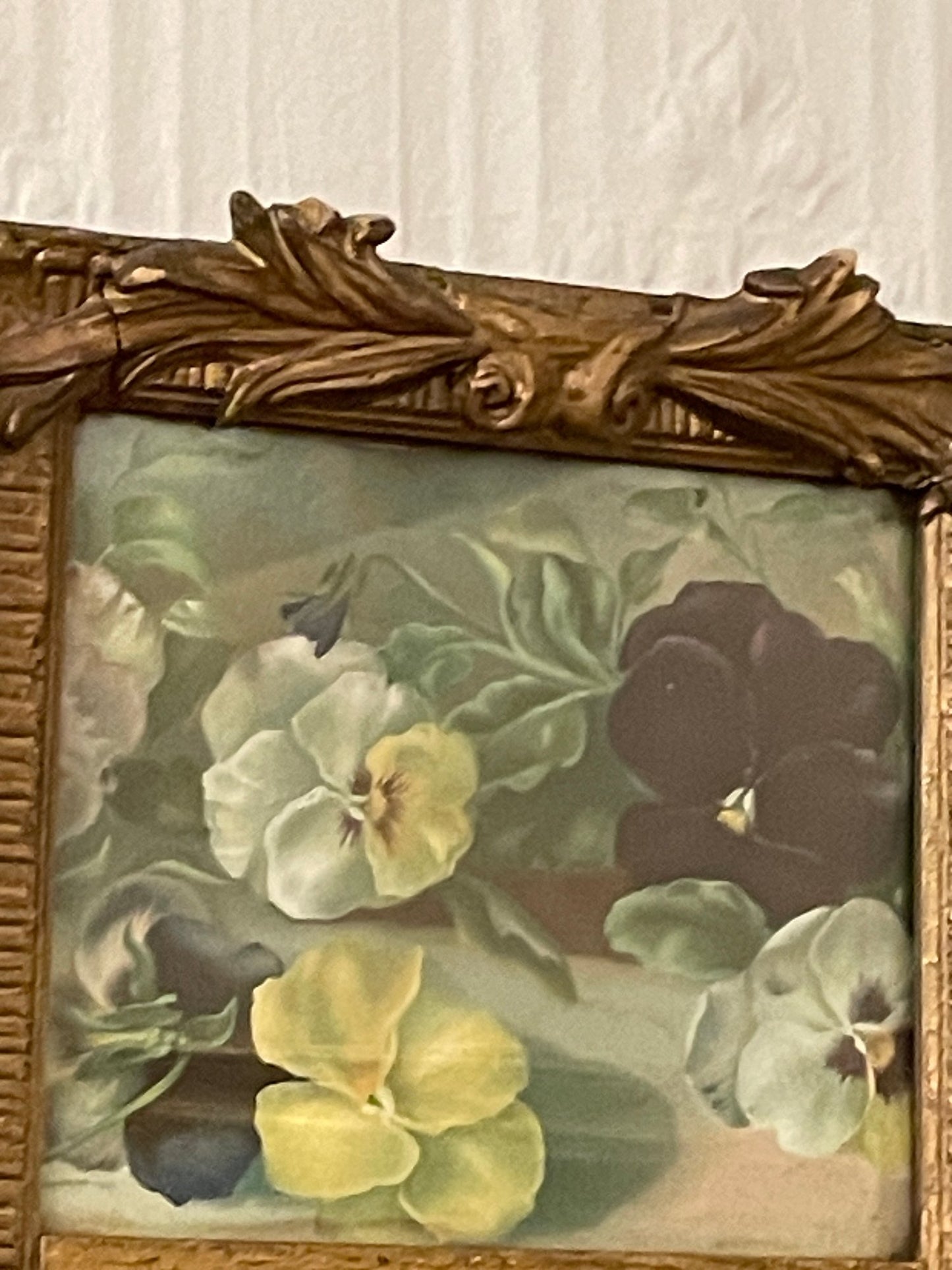 Antique Decorative Mirror With Hand Painted Top Panel.
