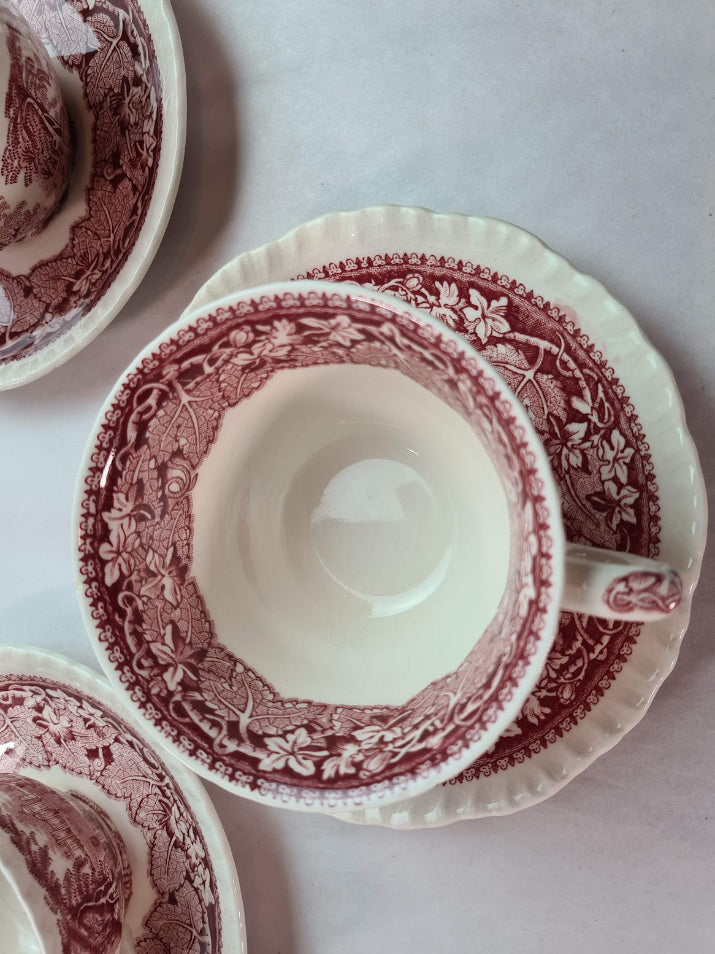 Assortment of Beautiful English Transferware Cups, Saucers, Creamer and a Tray