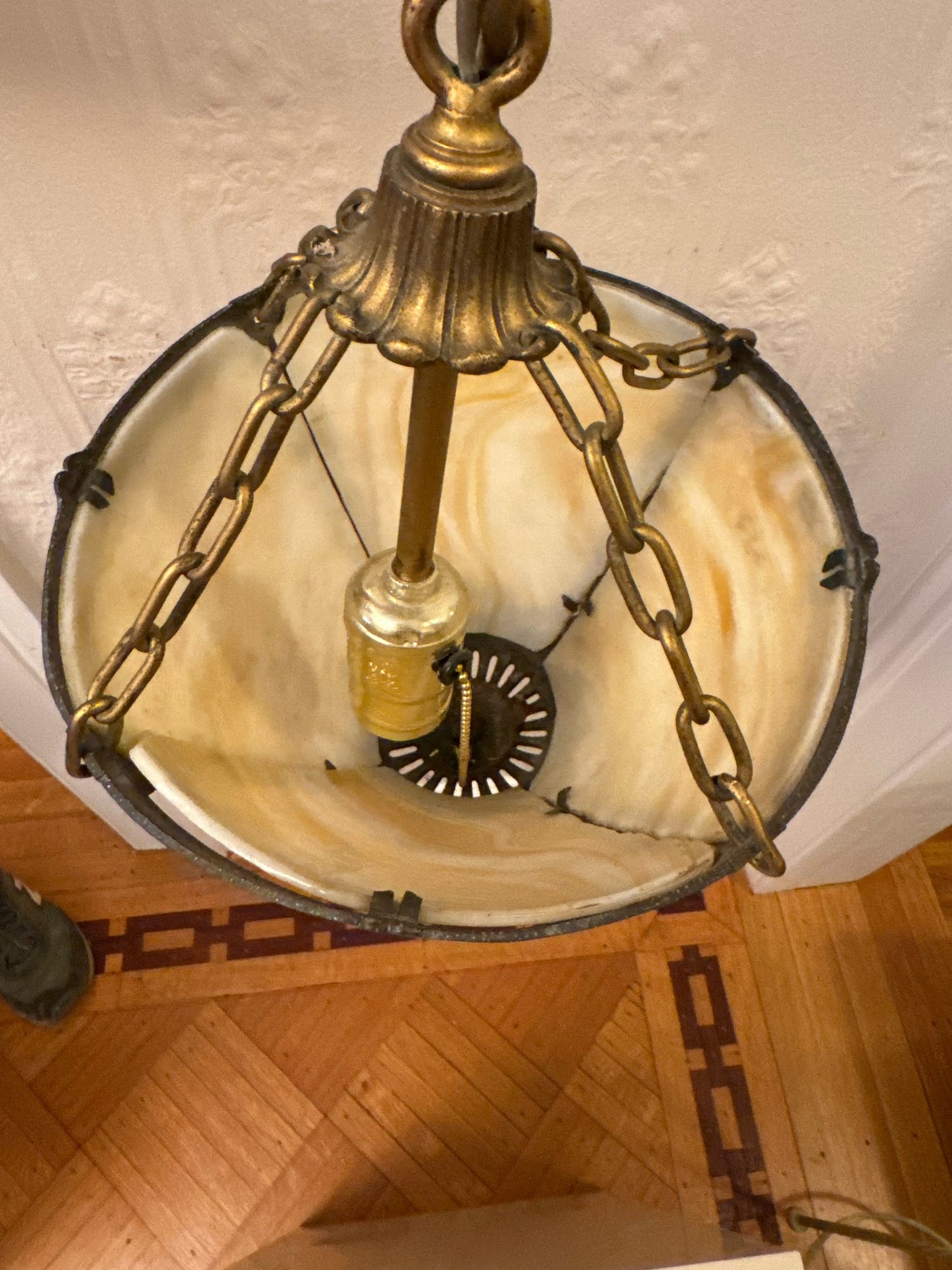 Beautiful Art Deco Slag Glass Pendant Light Fixture