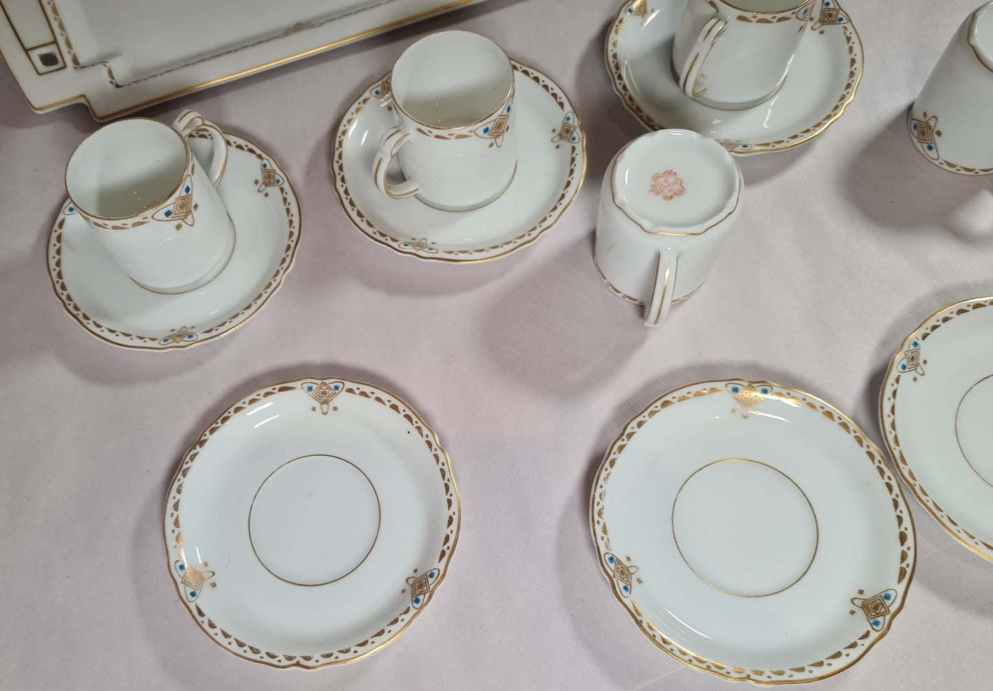 Antique Epresso Set with Porcelain Tray, K&A Krautheim Selb Bavaria Germany