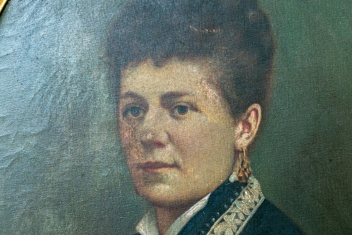 Beautiful Portrait of A Woman, 19th Century Oil on Canvas