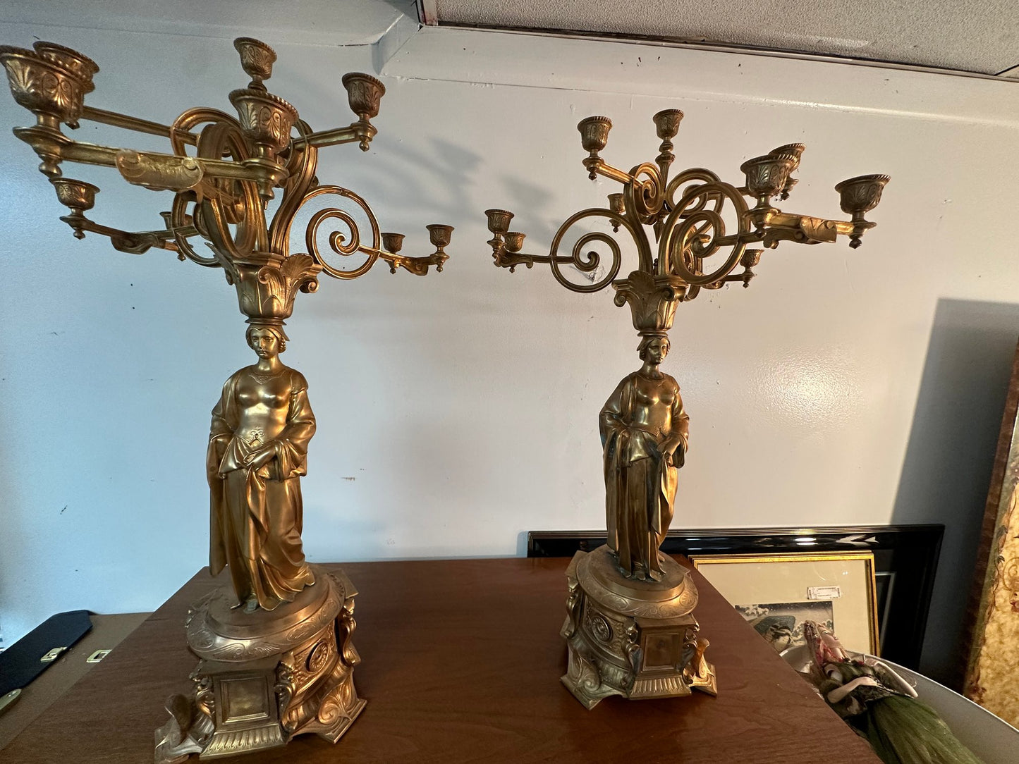 PAIR OF VINTAGE BRONZE GILDED 10 ARM CANDELABRAS