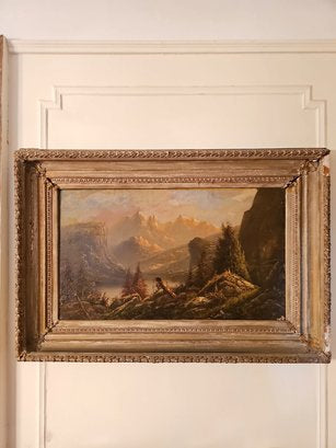 Very Large Antique Mountain Landscape Painting, Oil on Canvas, c. 1900, Antique Frame