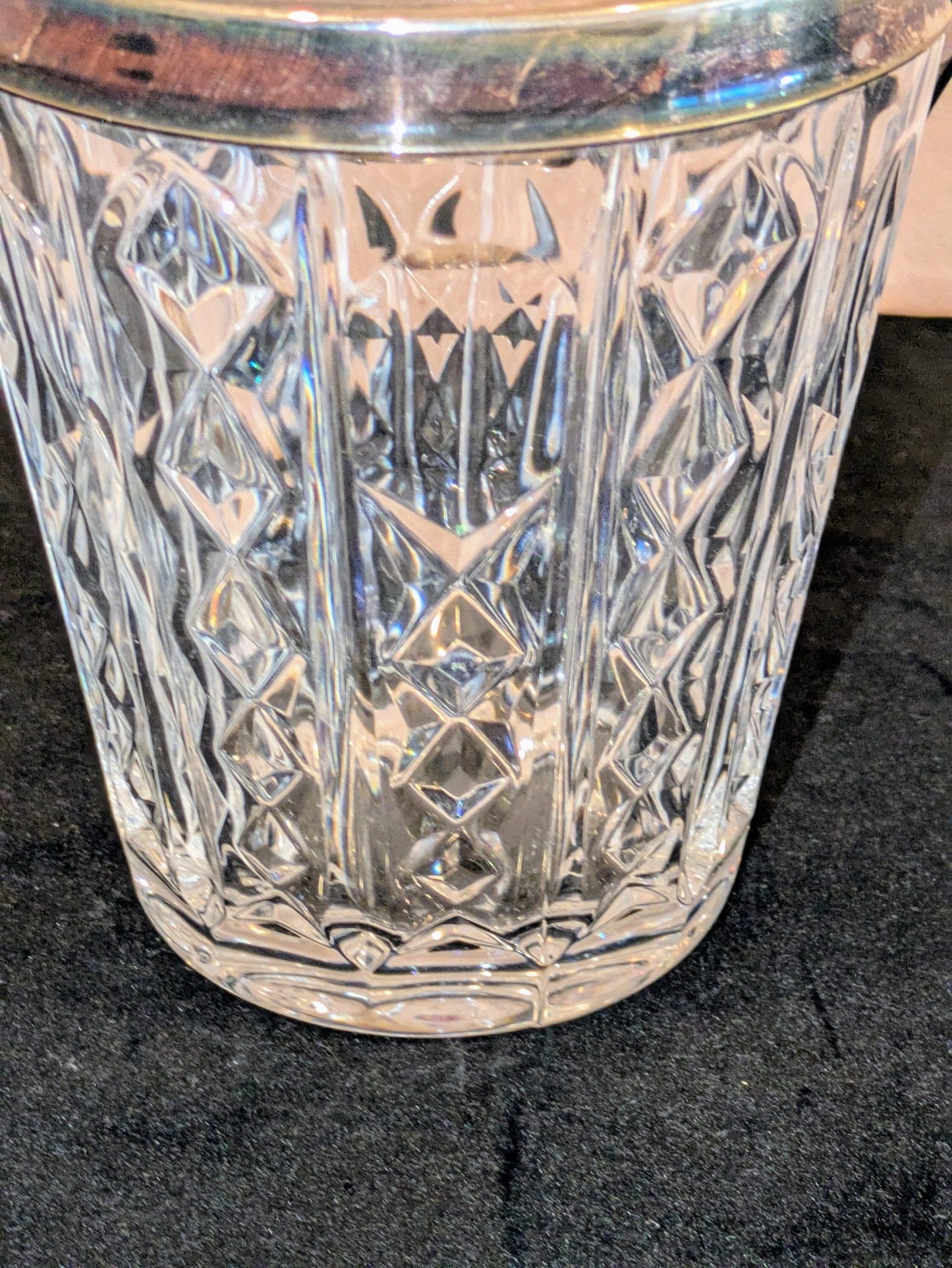 Vintage Val St. Lambert Crystal & Silver Plate Ice Bucket, Signed