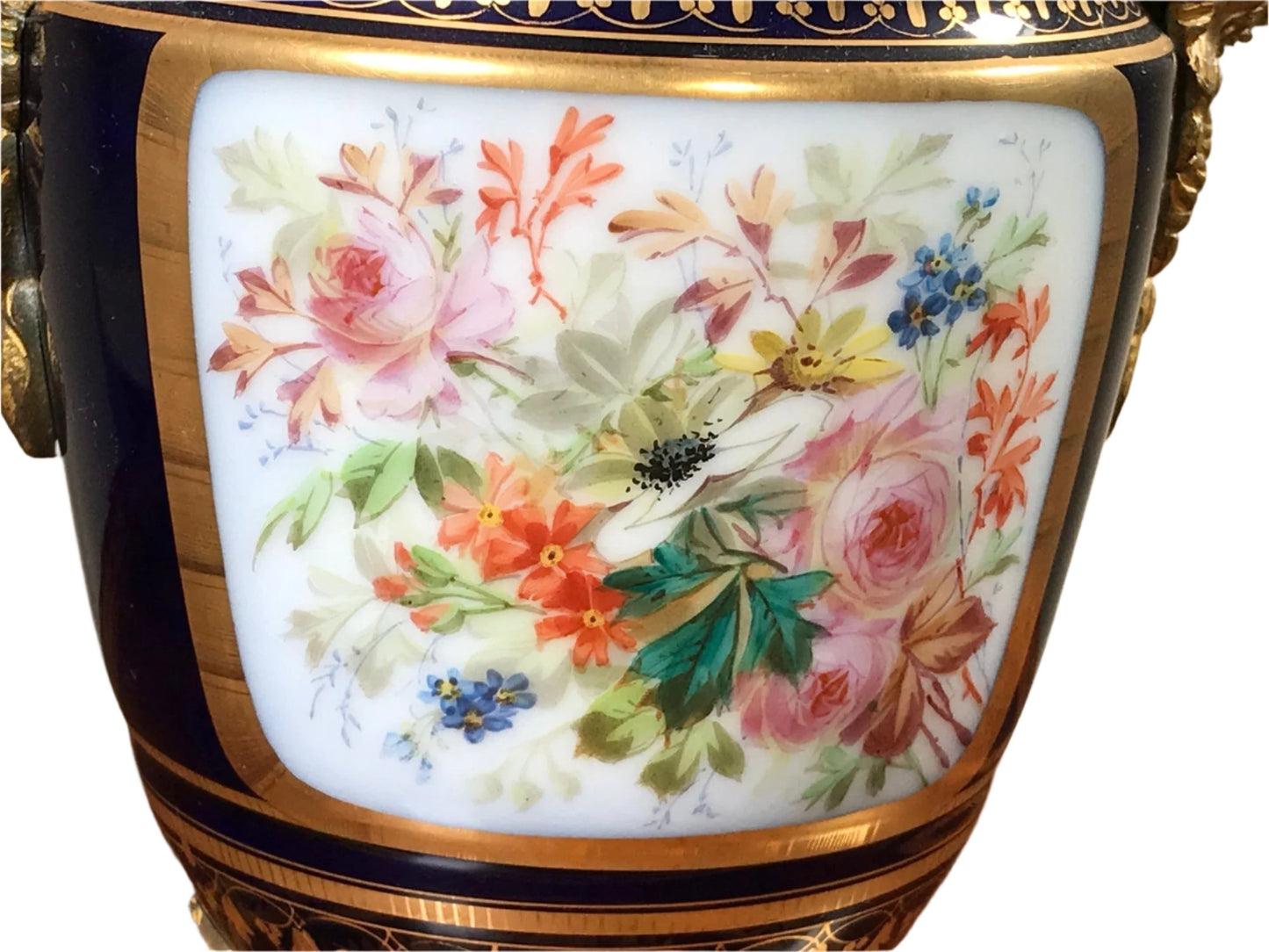 Spectacular French Sevres Urn with Lid on Gilded Bronze Ormolu Stand 1763