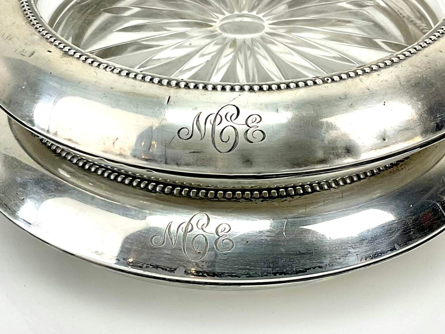 Vintage Frank M Whiting Sterling Silver & Crystal Wine Coasters