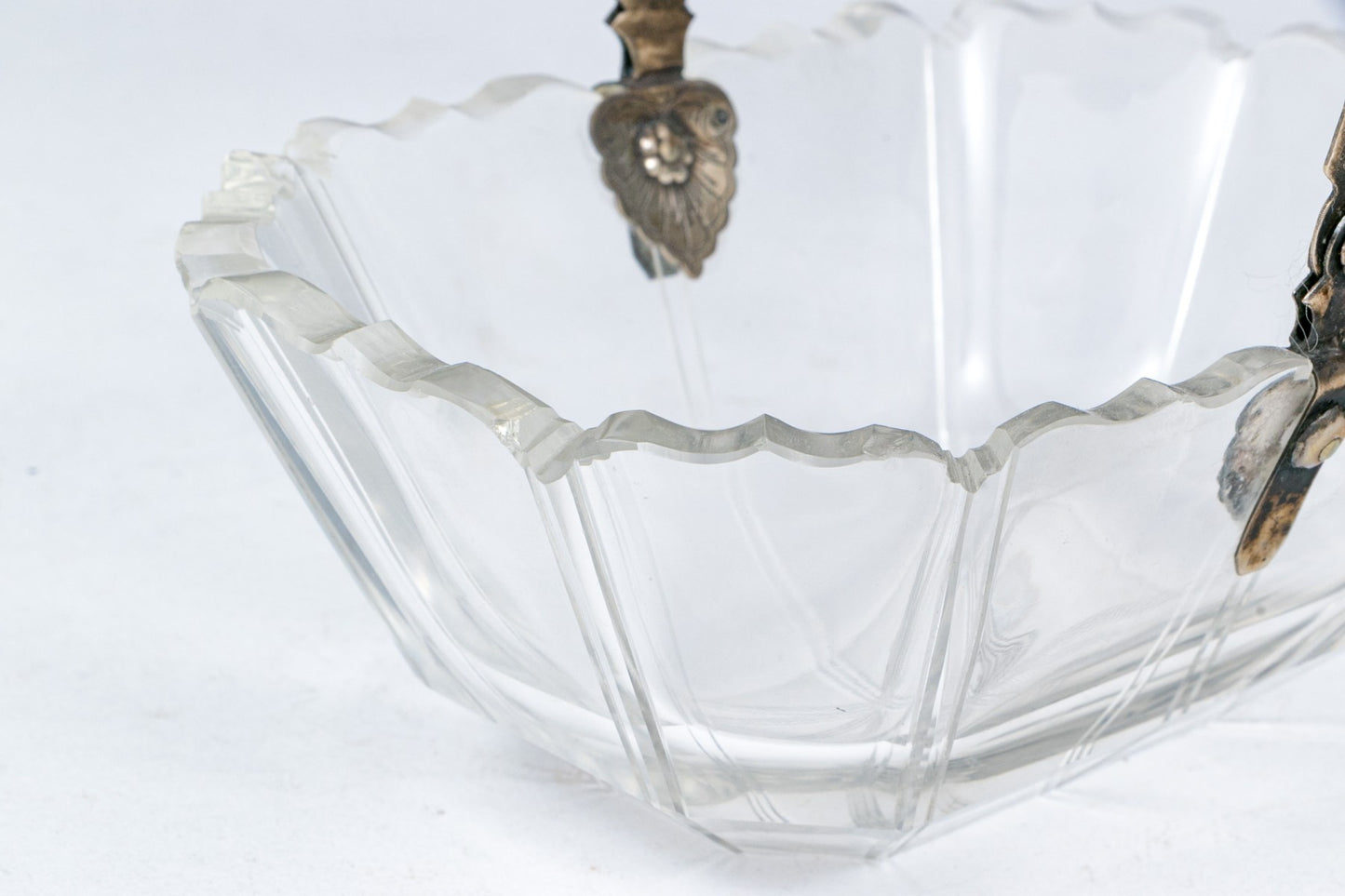 Beautiful Antique Crystal Serving Bowl with Sterling Silver Handle