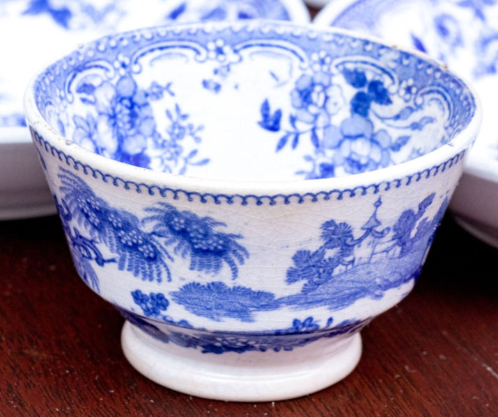 Beautiful Antique Twelve Piece English Continental Blue And White China Tea Service
