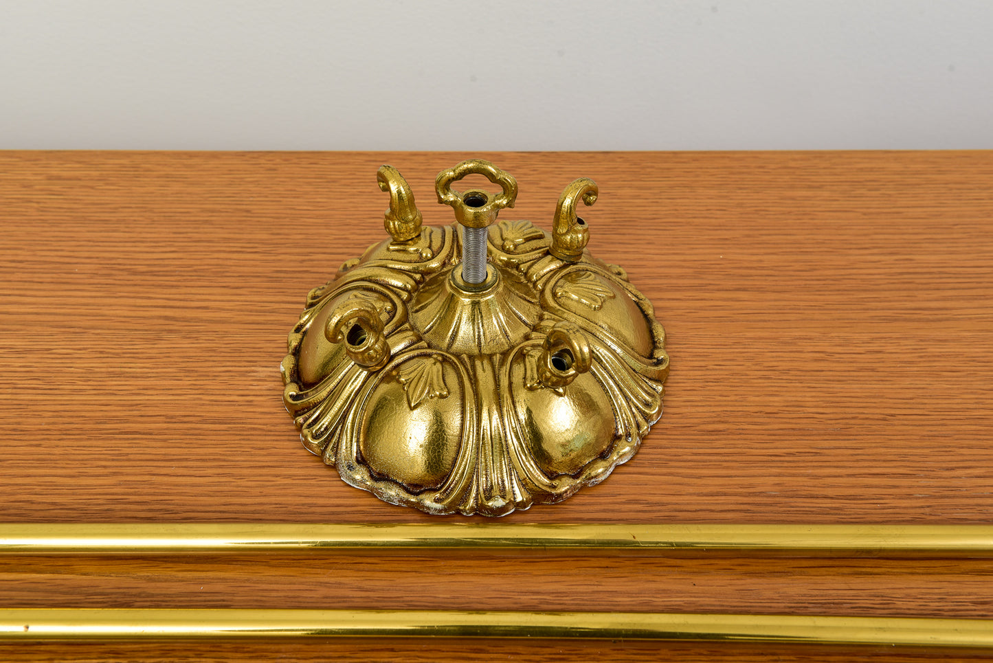 French Empire Style Imported Alabaster And Brass Chandelier With Ornate Rim And Canopy