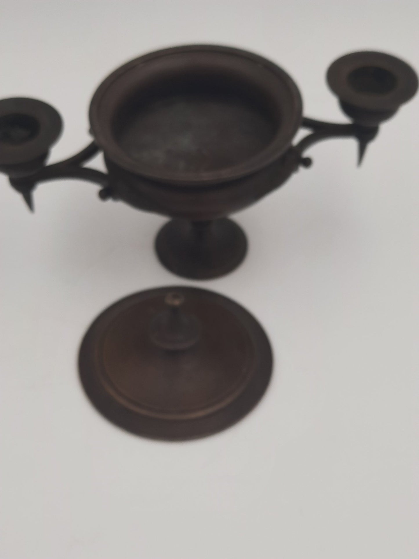 Antique Bronze Double Candle Stick Covered Bowl