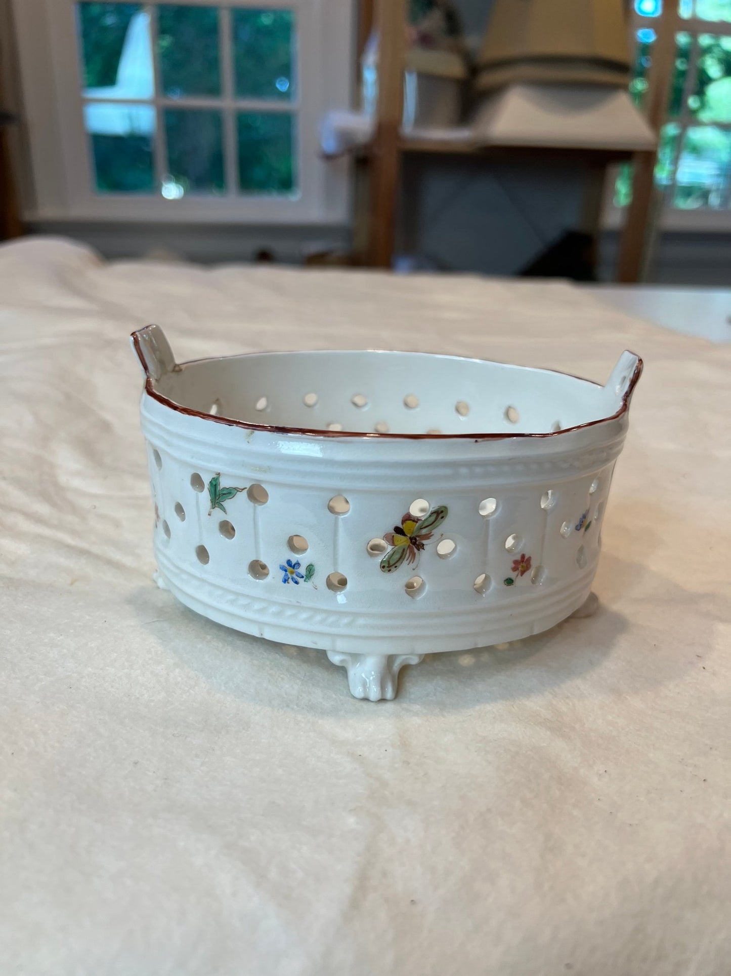Vintage Hand Painted Italian Pottery, Footed Berry Strainer - Charming Piece! - Signed "Italy"