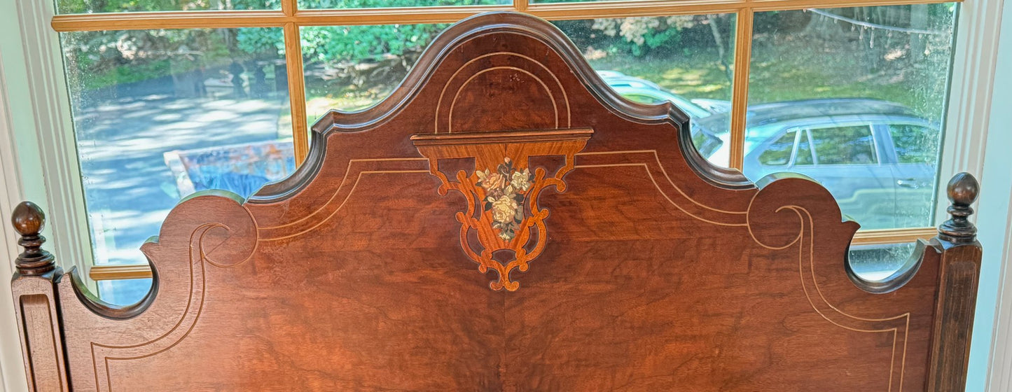 Antique Wood Bed With Scrolled And Painted Details, by Syracuse Cabinet Co.