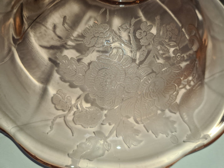 Vintage PADEN CITY Peacock and Wild Rose CHERIGLO Pink Compote with Pedestal, Depression Glass