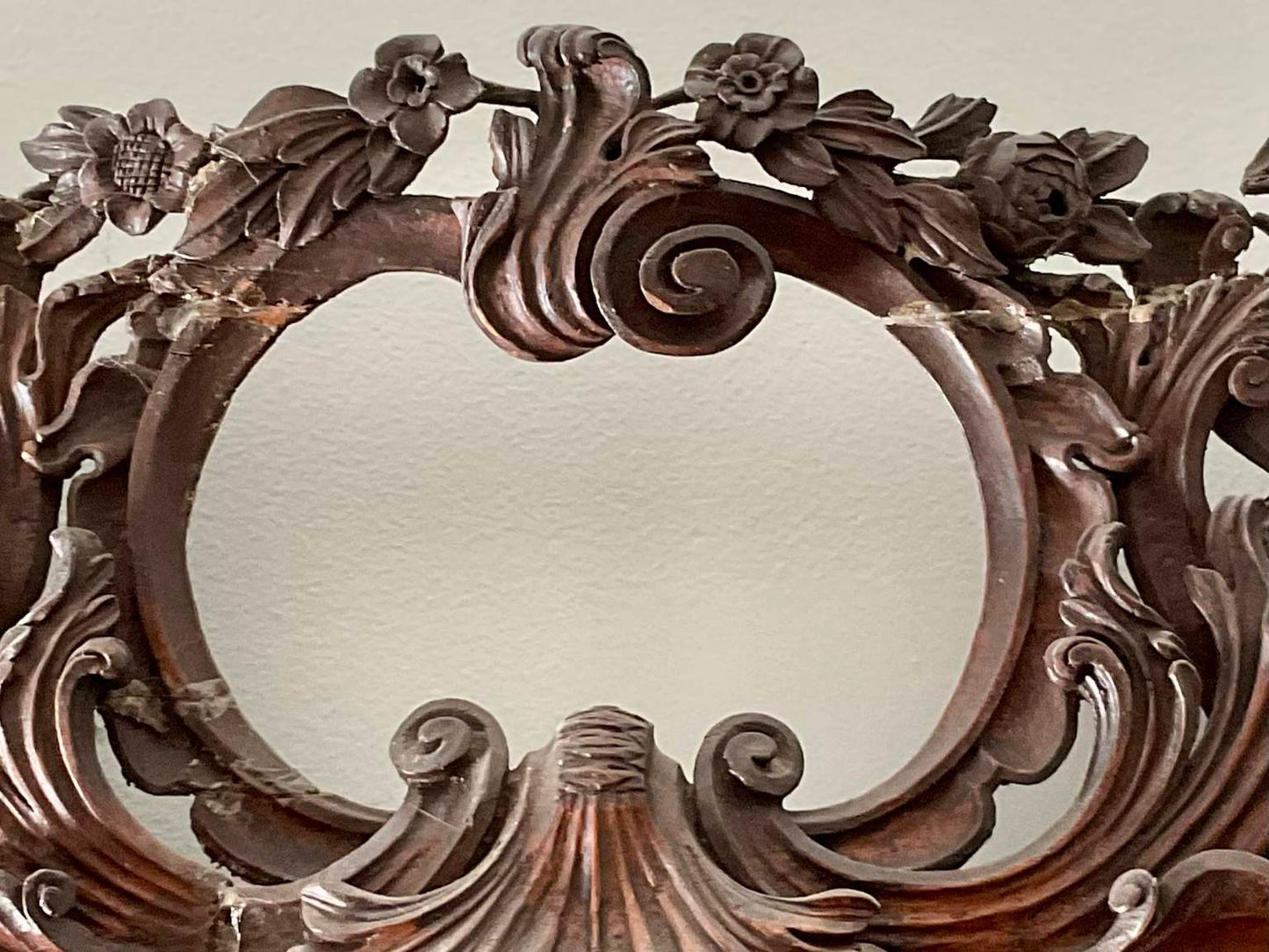Vintage Dark Wood Baroque Style Mirror