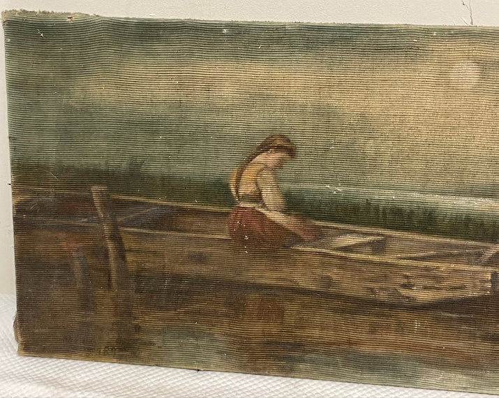 "Alone and Forsaken" after Heinrich Vosberg, Antique Oil on Fabric, c. 1890, signed