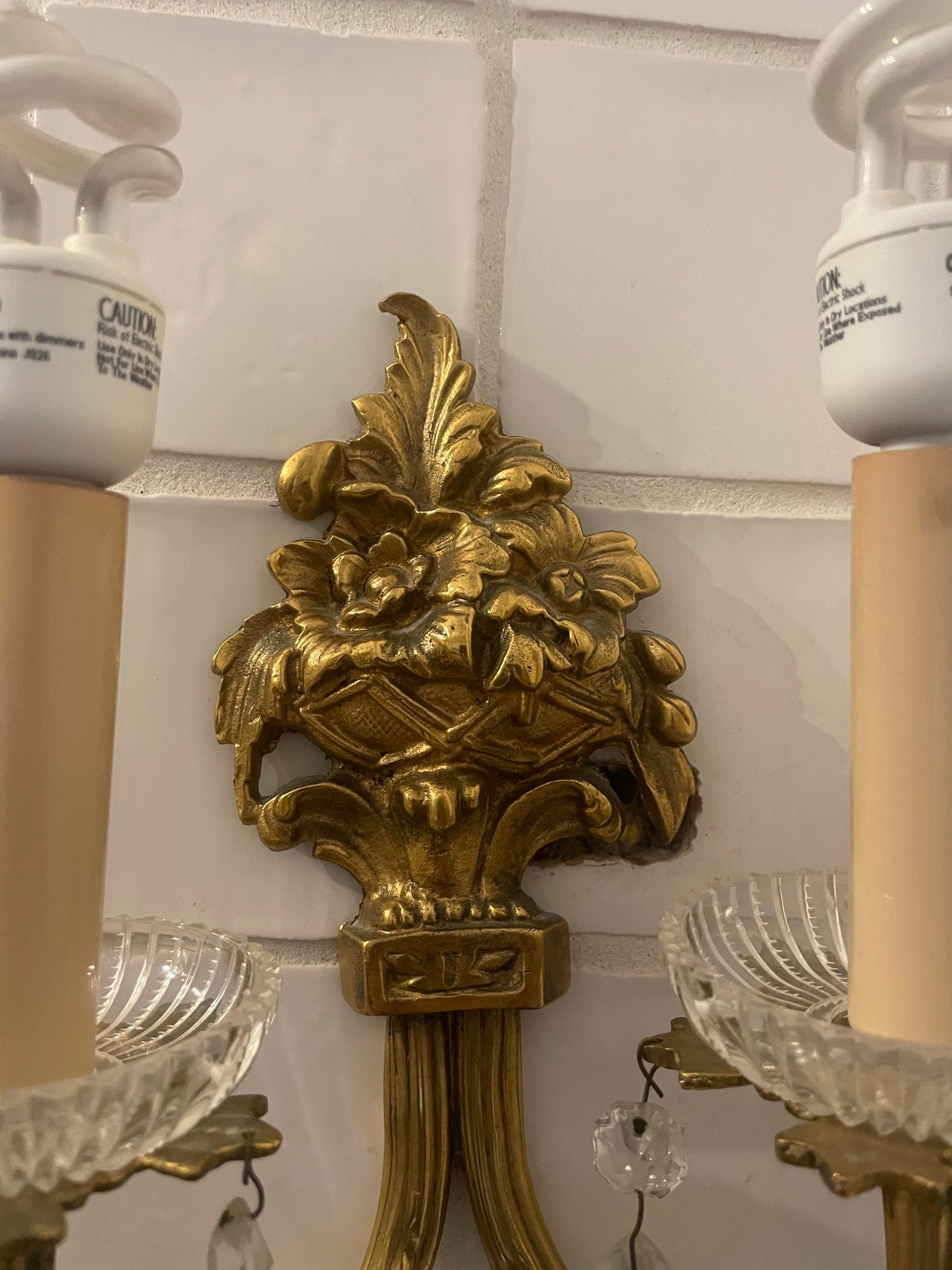 Beautiful Pair of Vintage French Style Ornate Double Light Sconces