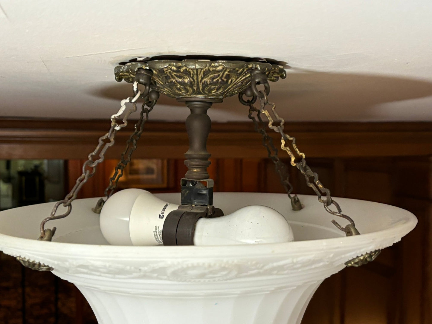 An Elegant Milk Glass And Brass Lighting Fixture - Library