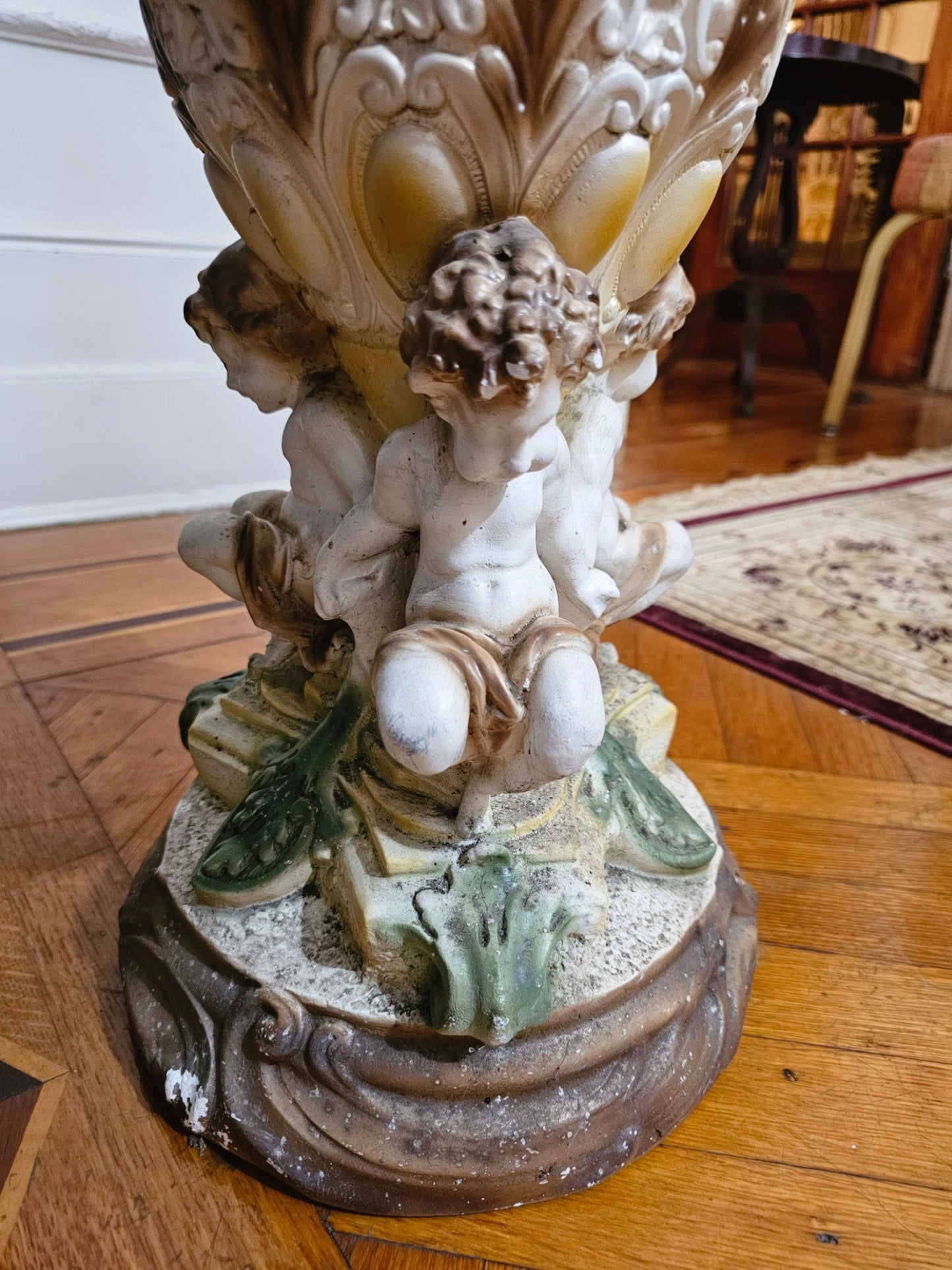 Spectacular Large Italian Plaster Pedestal And Vase