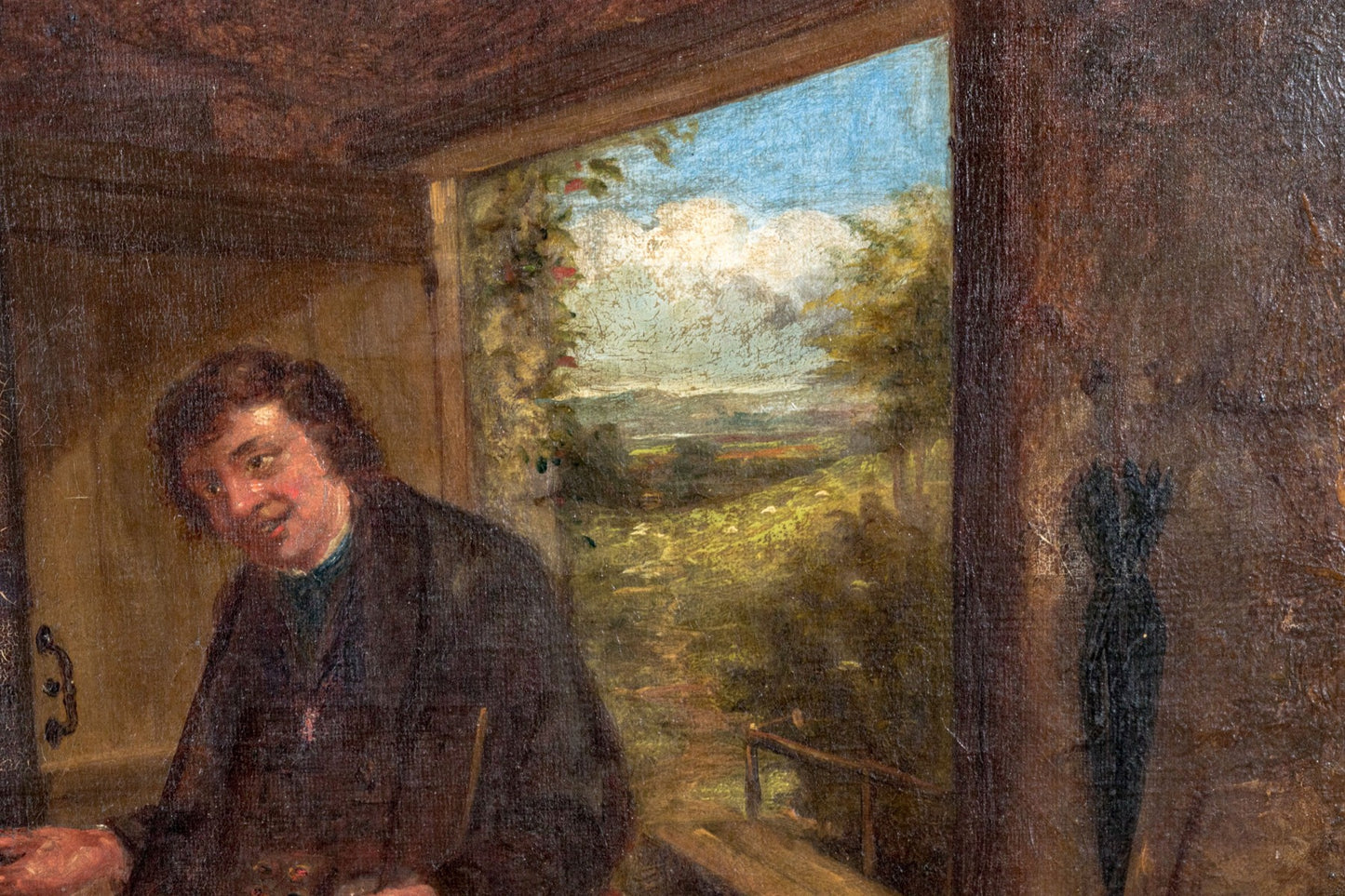 G Barnes Signed Antique Interior Genre Scene Oil On Canvas