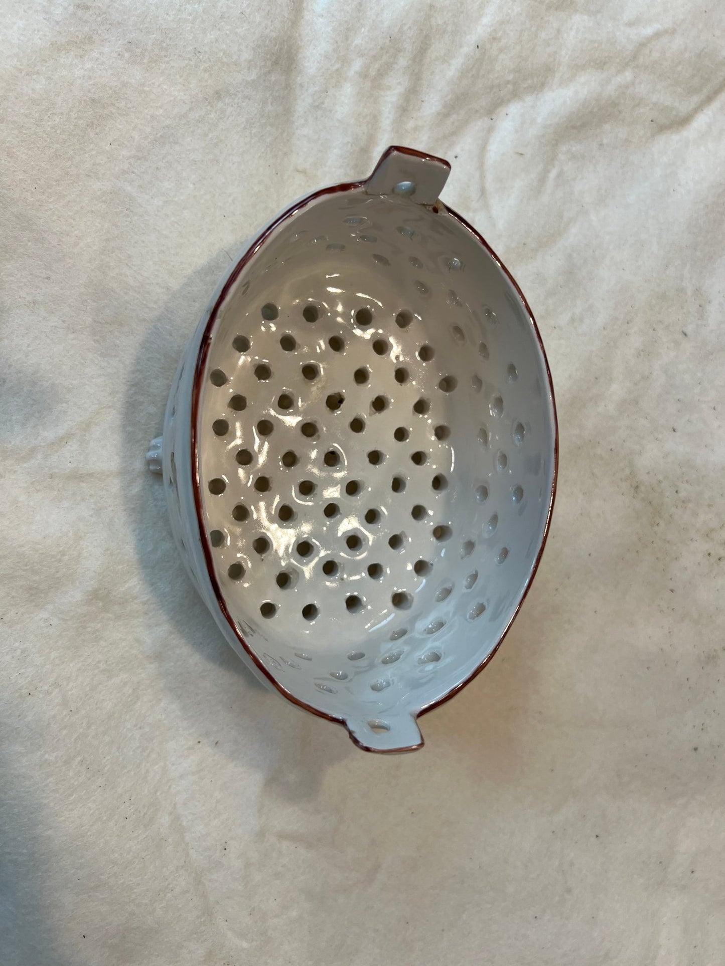 Vintage Hand Painted Italian Pottery, Footed Berry Strainer - Charming Piece! - Signed "Italy"