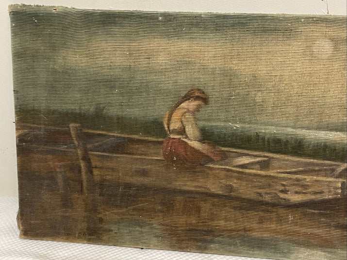 "Alone and Forsaken" after Heinrich Vosberg, Antique Oil on Fabric, c. 1890, signed