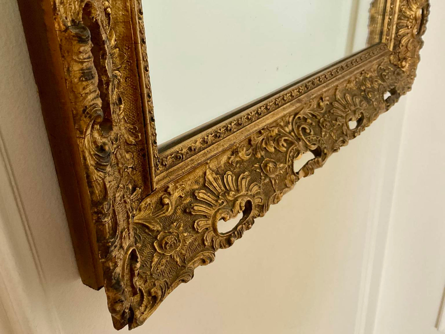 Unique Vintage Gilded Rectangular Mirror with carved wooden frame