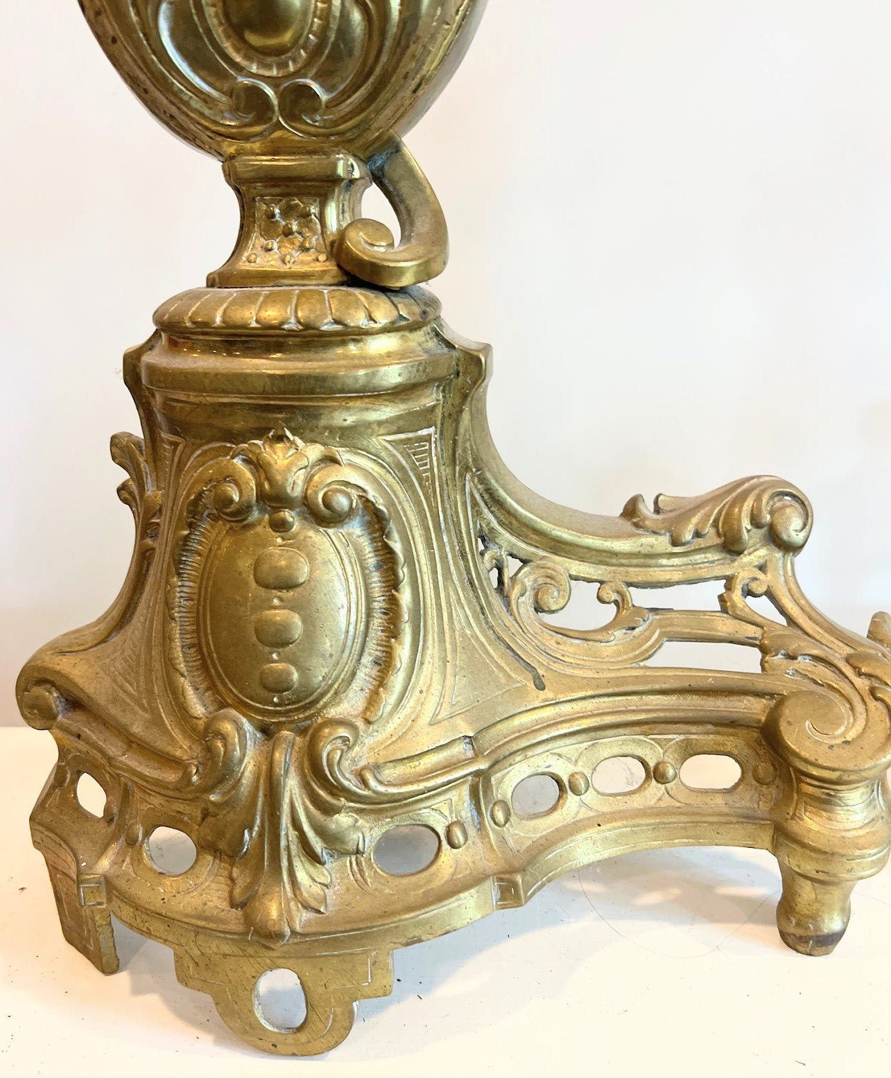 Brass Fireplace Andirons With French Ewer Style Finial Design