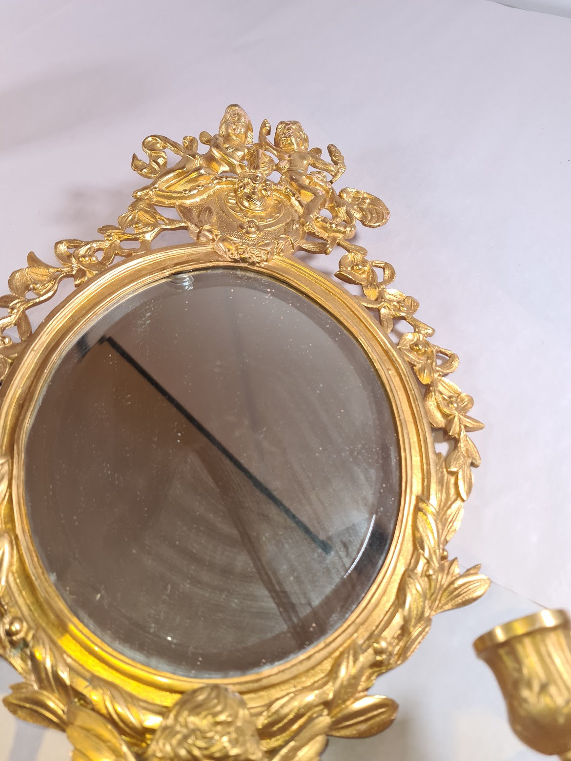 Beautifully Ornate Gilt Brass Sconce / Mirror (1/2)