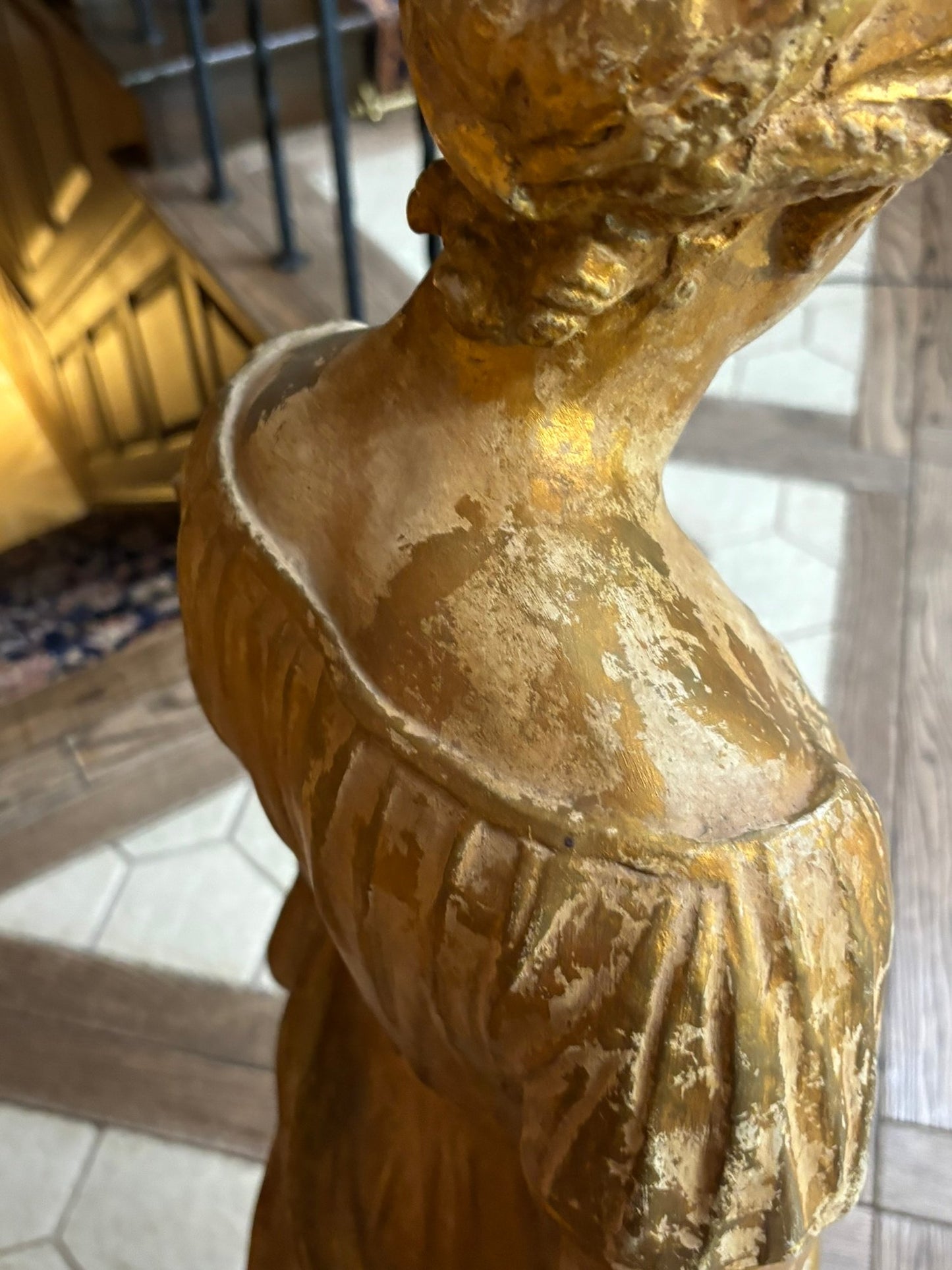 A Large 19th Century Gilt Plaster Female Figural Statue