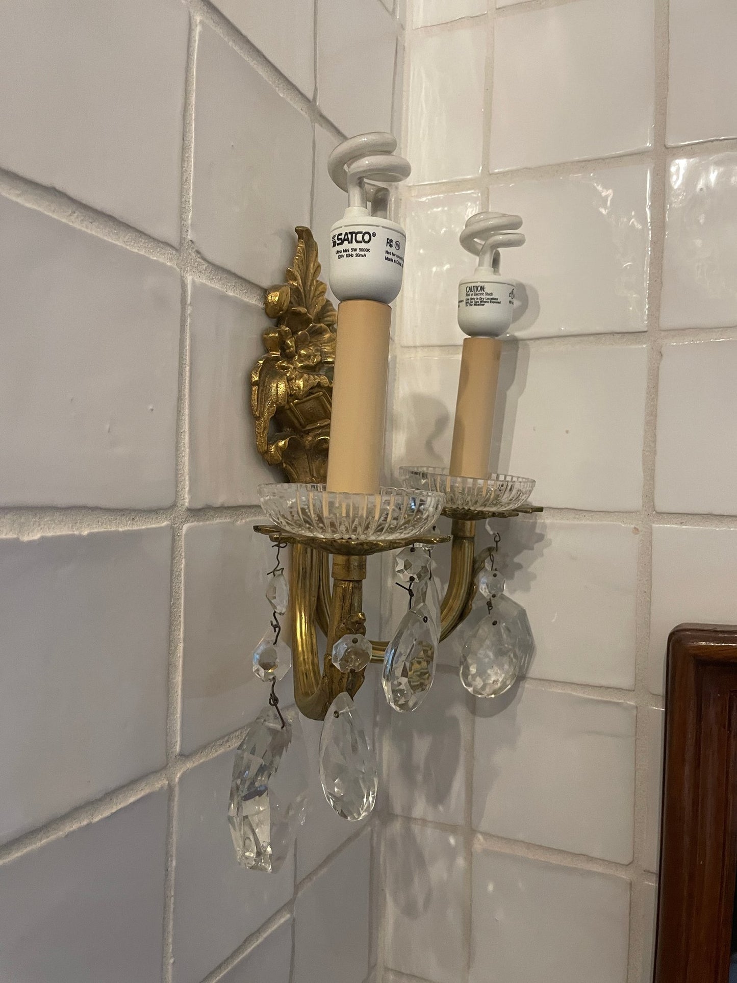 Beautiful Pair of Vintage French Style Ornate Double Light Sconces