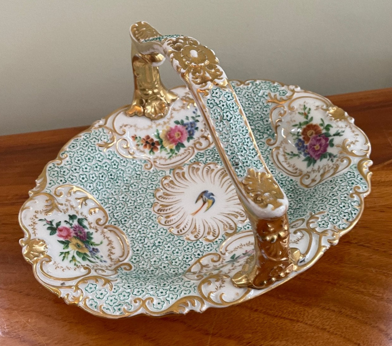 Beautiful Antique Hand Decorated Porcelain Basket